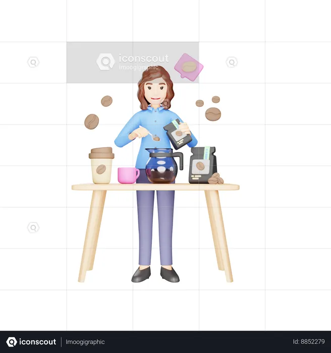 Girl is making coffee in coffee jug  3D Illustration