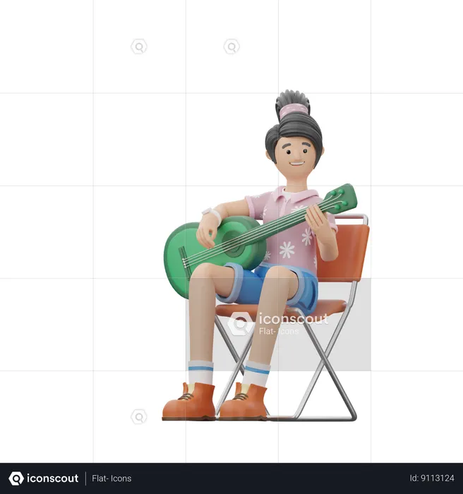 Girl Is Playing A Guitar  3D Illustration