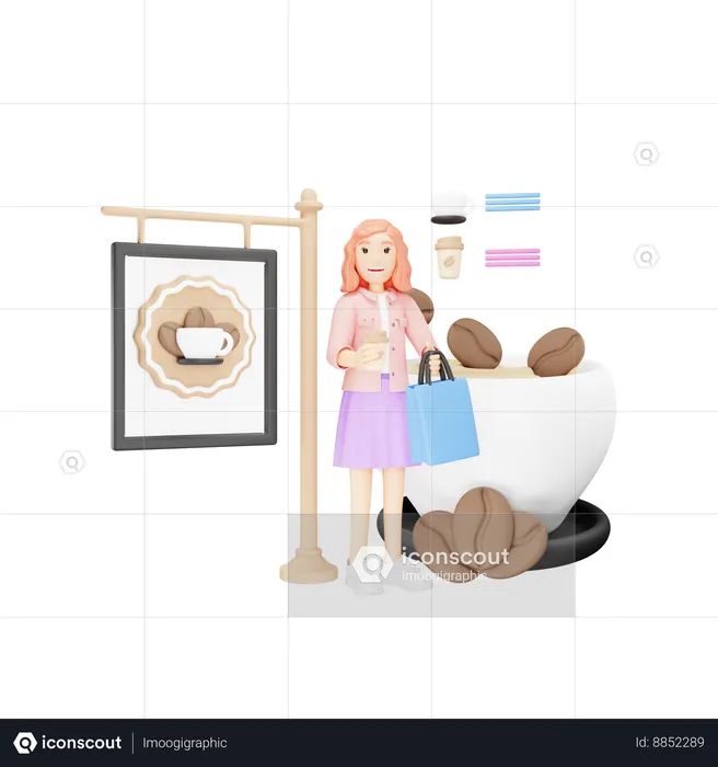 Girl is visiting to coffee shop  3D Illustration