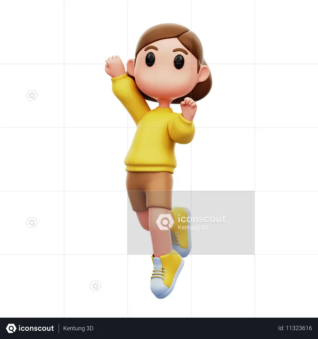 Girl Jumping  3D Icon
