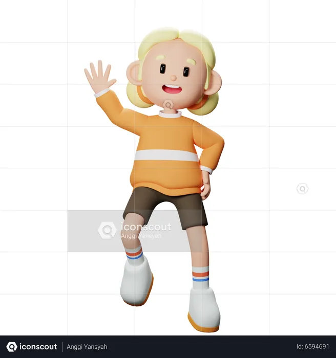 Girl Jumping  3D Illustration