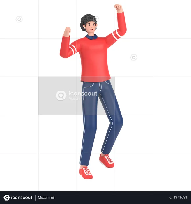 Girl jumping and celebrates success  3D Illustration