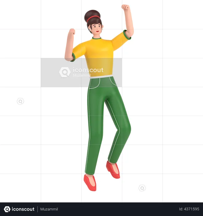 Girl jumping and celebrates success  3D Illustration