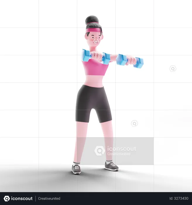 Girl Lifting Dumbells  3D Illustration