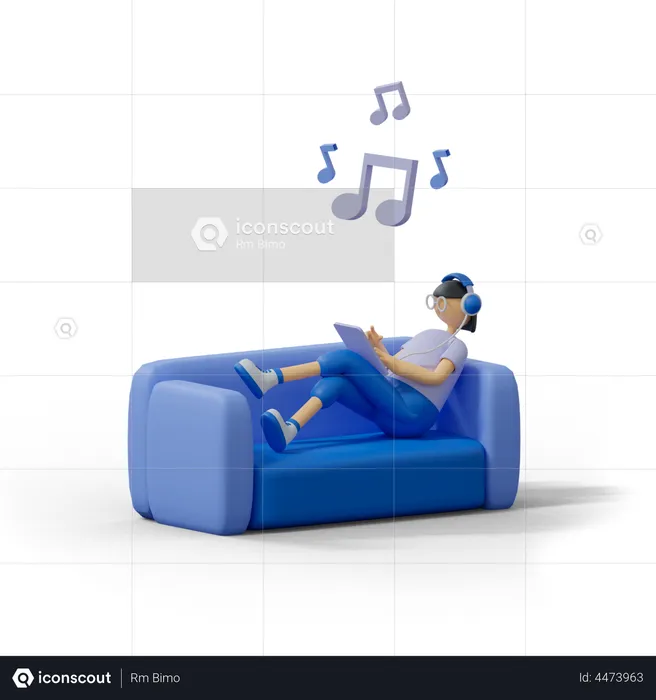 Girl Listening Music On Sofa  3D Illustration