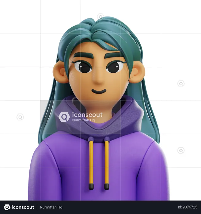 Girl Long Hair with Jacket  3D Icon