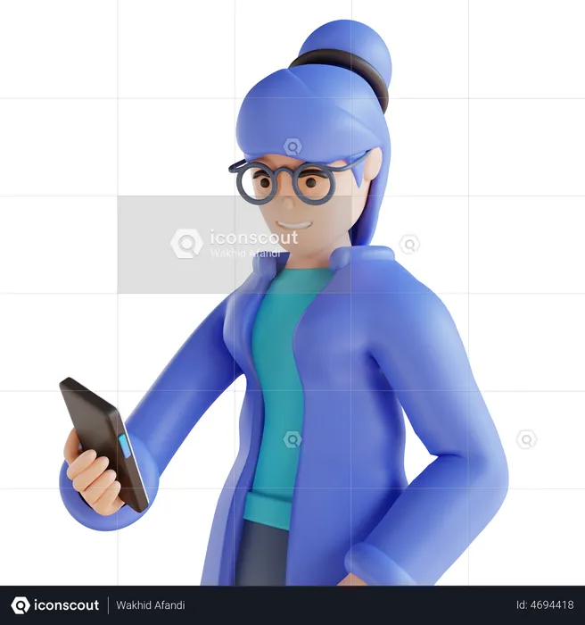 Girl looking at the phone screen  3D Illustration