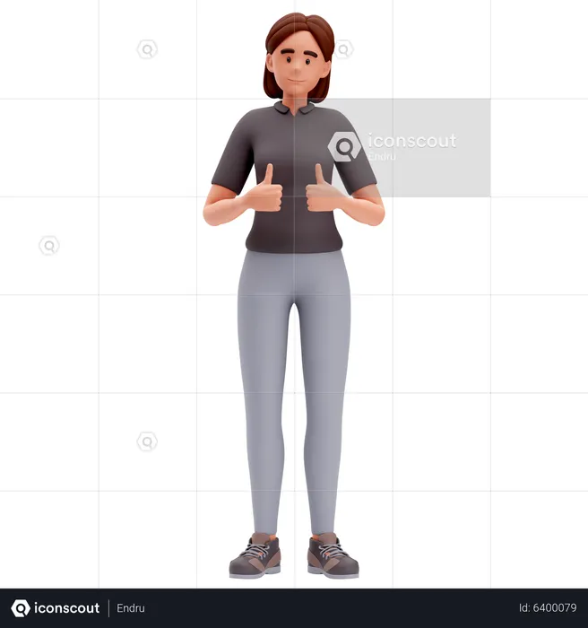 Girl Make Thumbs Up Hand Gesture with Both Hand  3D Illustration