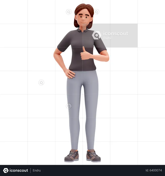 Girl Make Thumbs Up Hand Gesture with Right Hand  3D Illustration