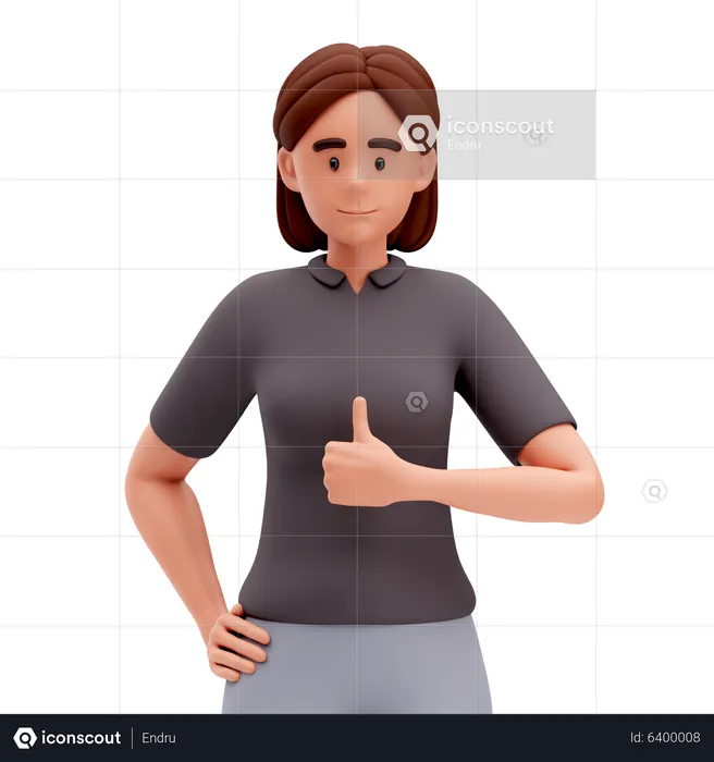 Girl Make Thumbs Up Hand Gesture with Right Hand  3D Illustration