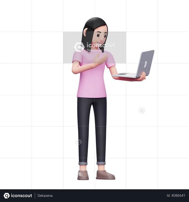 Girl making video call with laptop  3D Illustration