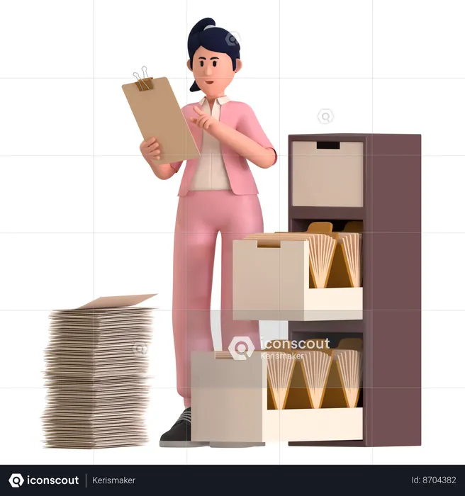 Girl managing File  3D Illustration