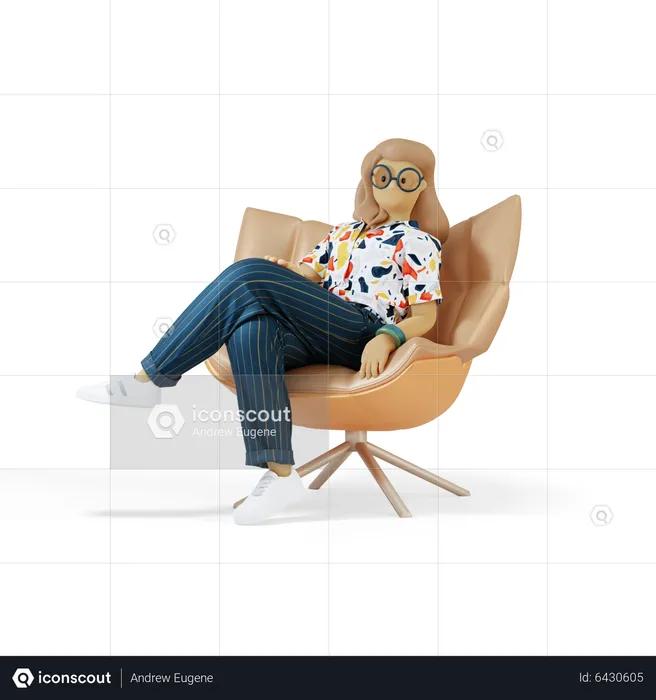 Girl On Chair  3D Illustration