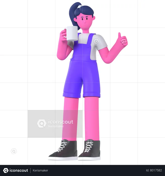 Girl On Coffee Break  3D Illustration