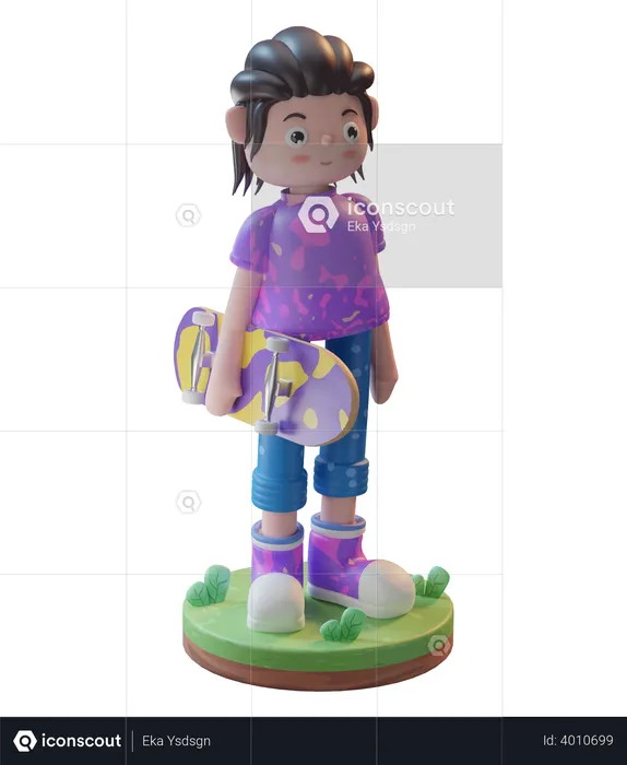 Girl On Skateboard  3D Illustration