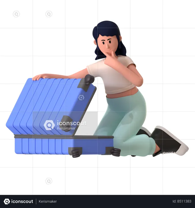 Girl Packing Suitcase For Trip  3D Illustration