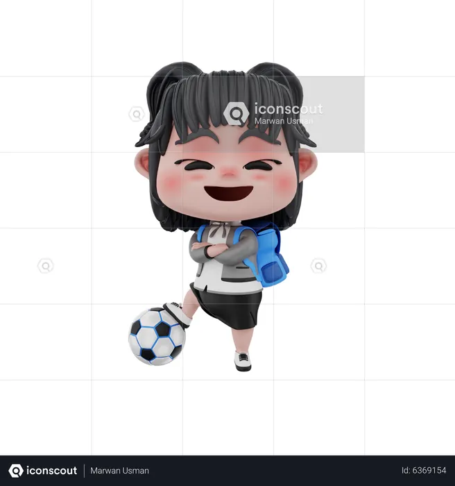 Girl playing football  3D Illustration