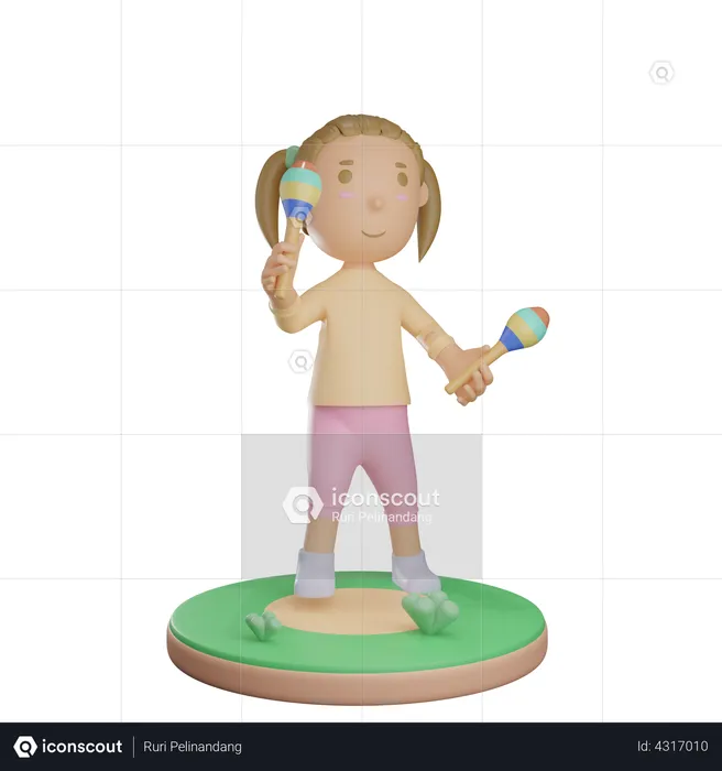 Girl playing maraca music instrument  3D Illustration