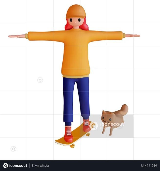 Girl Playing Skateboard  3D Illustration