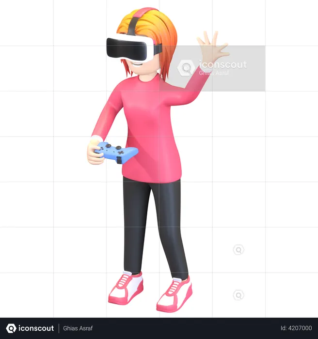 Girl playing virtual game  3D Illustration