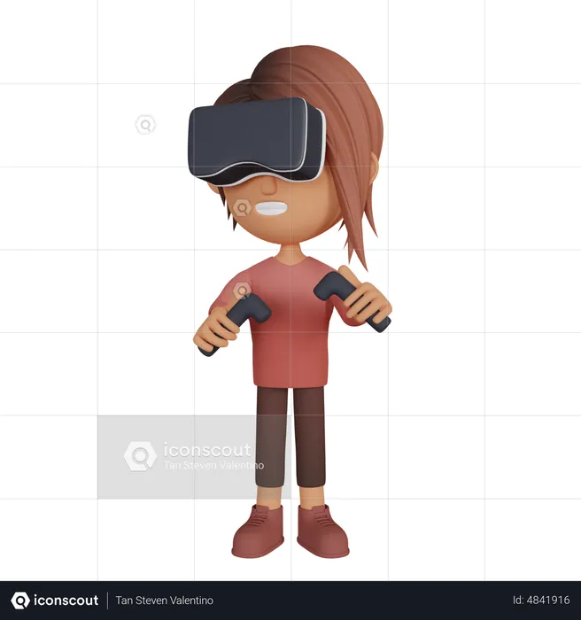 Girl Playing Virtual Reality Game  3D Illustration
