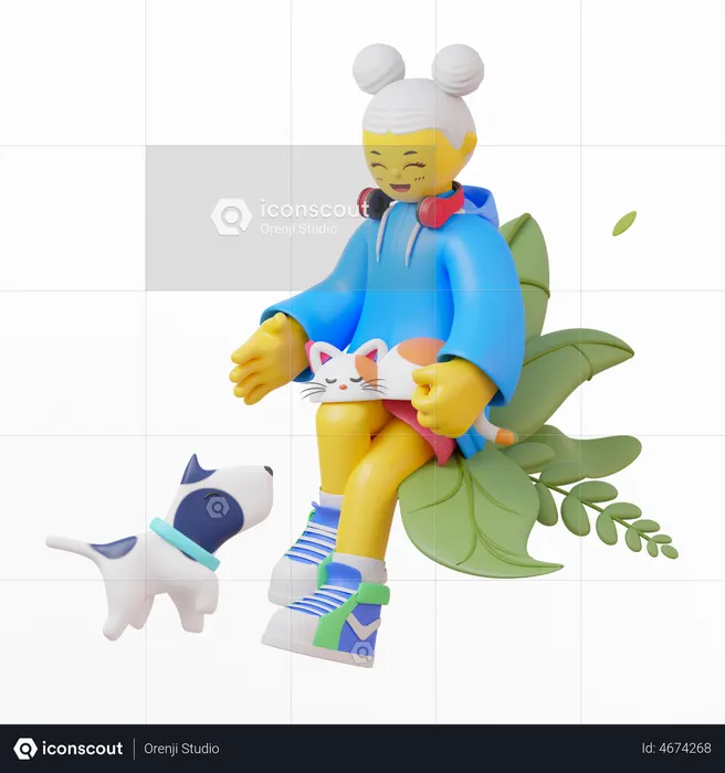 Girl Playing With Pet  3D Illustration