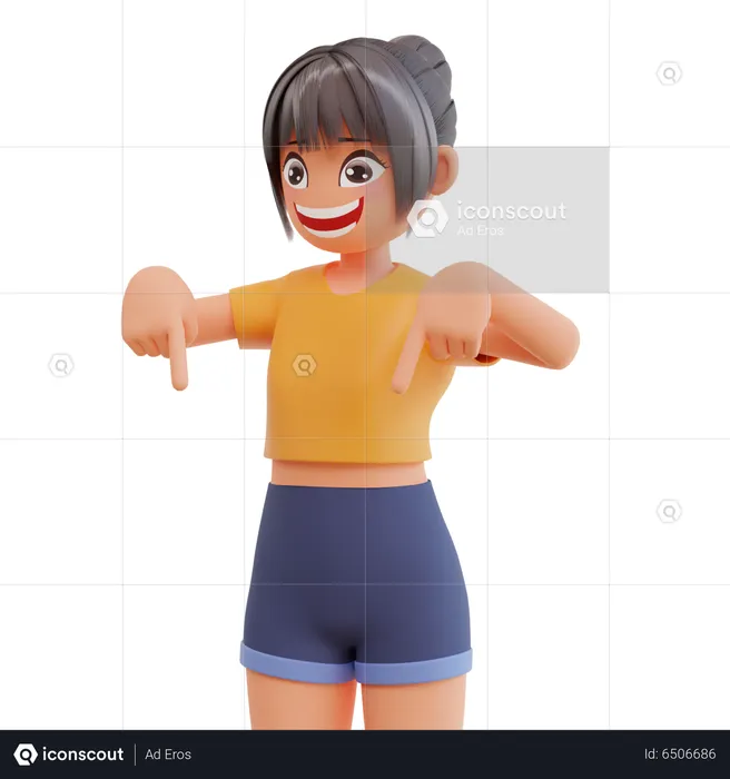 Girl pointing down  3D Illustration