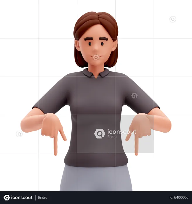 Girl Pointing Down side with Both Hand  3D Illustration