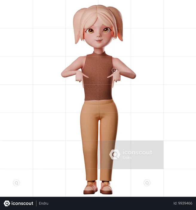 Girl Pointing Downwards  3D Illustration