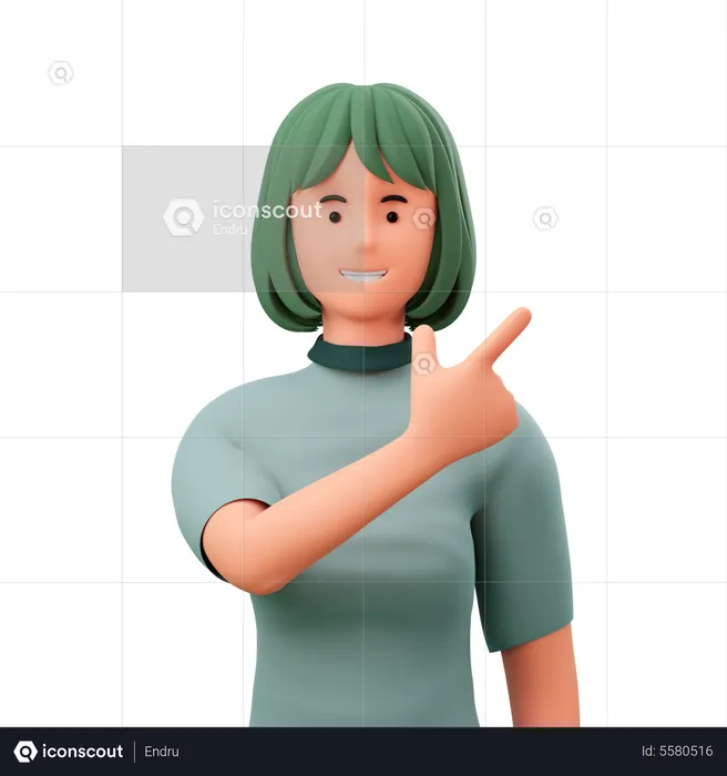 Girl Pointing Empty Space Close In Her Head  3D Illustration
