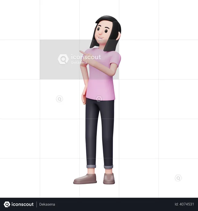 Girl pointing finger on Left side  3D Illustration