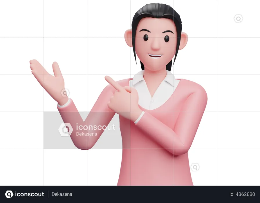 Girl pointing finger sideway  3D Illustration