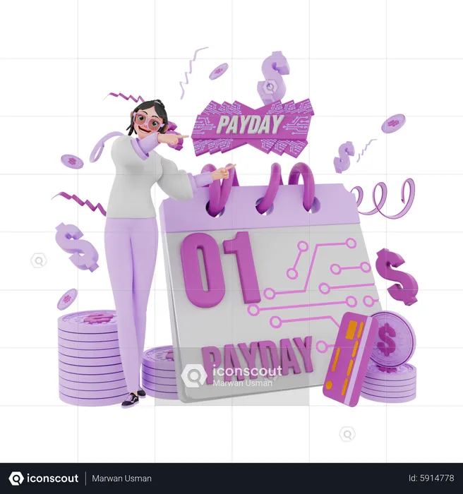 Girl pointing payment date  3D Illustration
