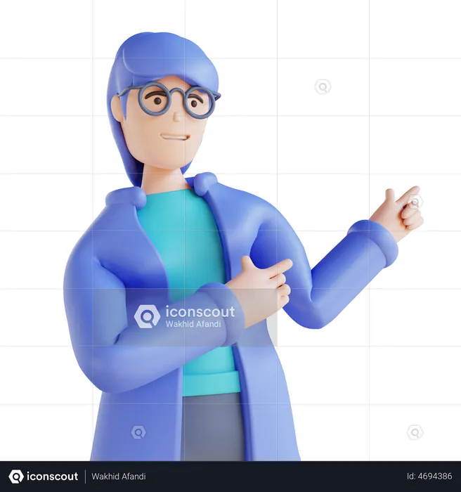 Girl pointing something on his right left  3D Illustration
