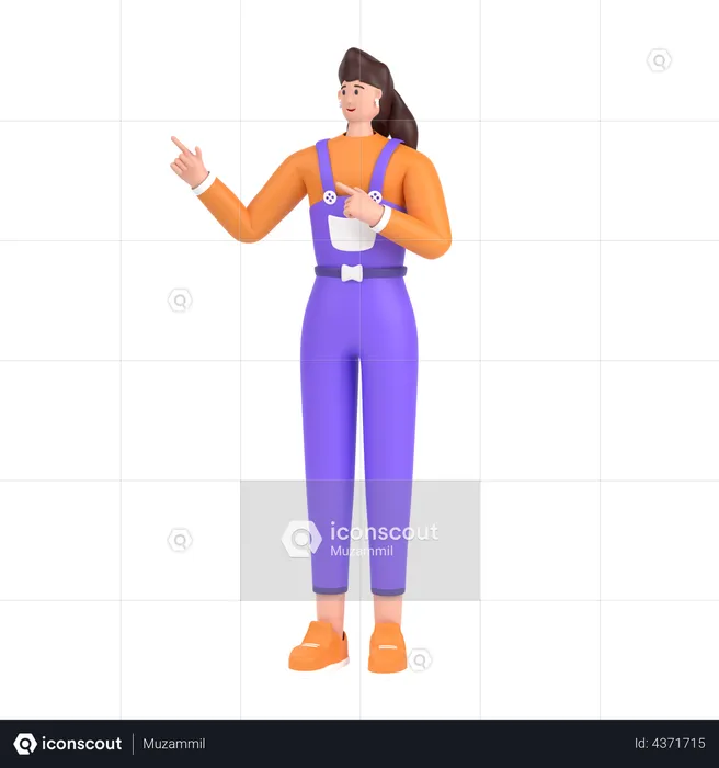 Girl pointing something on his right side  3D Illustration