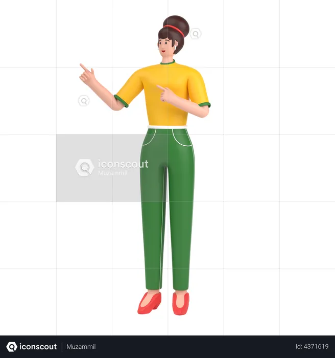 Girl pointing something on his right side  3D Illustration
