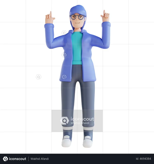 Girl pointing something on his up side  3D Illustration