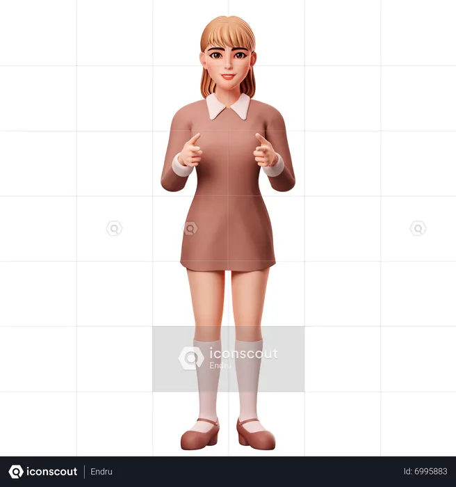 Girl Pointing To Front Side  3D Illustration