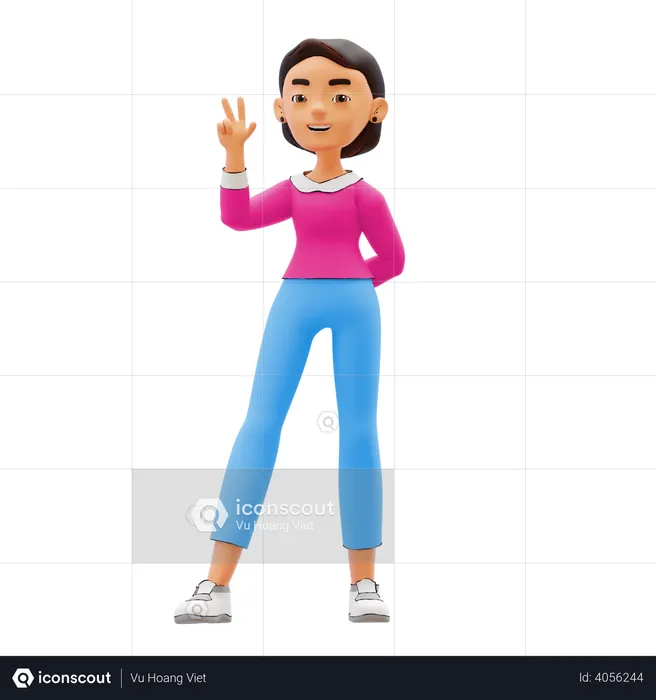 Girl pointing two fingers  3D Illustration