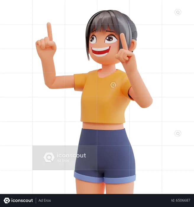 Girl pointing up  3D Illustration