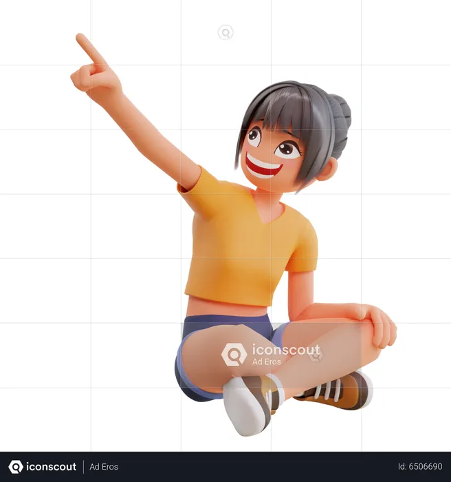 Girl pointing up  3D Illustration