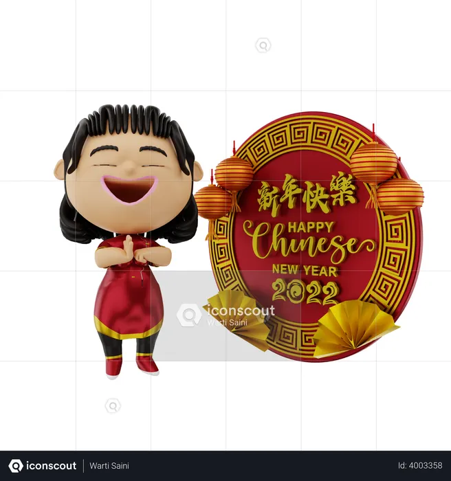 Girl praying on Chinese new year  3D Illustration