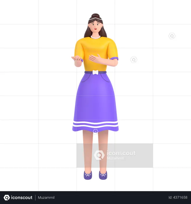 Girl presenting something while standing and smiling  3D Illustration