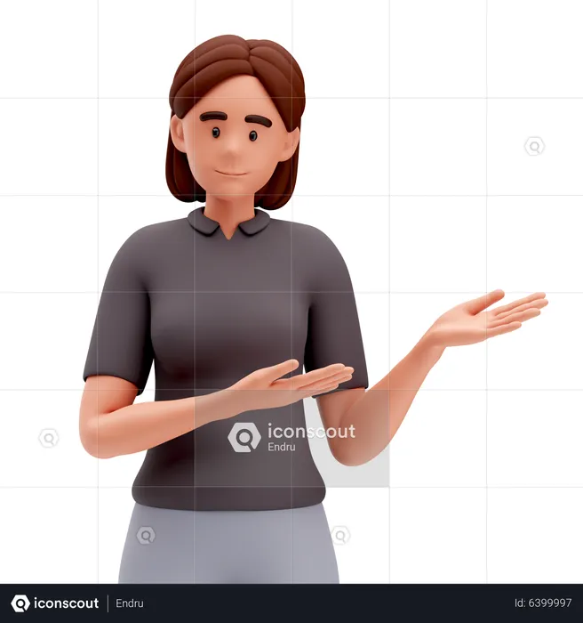 Girl Presenting to Right Side with both hand  3D Illustration