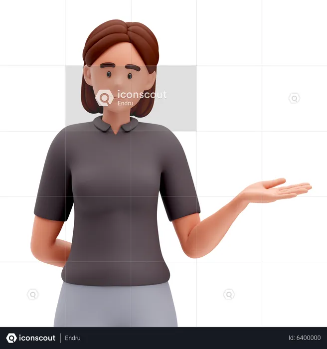 Girl Presenting to Right Side with Right hand  3D Illustration