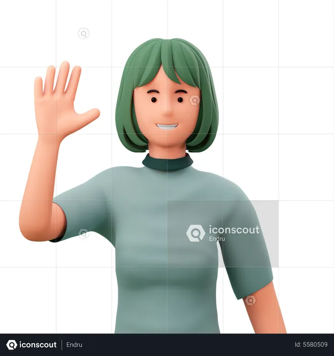 Girl Raise Her Left Hand Greeting Gesture  3D Illustration