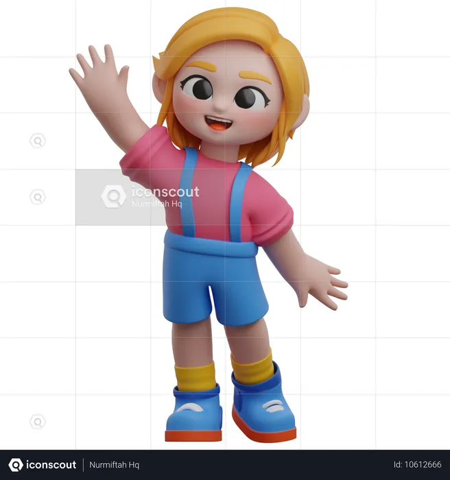 Girl Raised Hand  3D Illustration