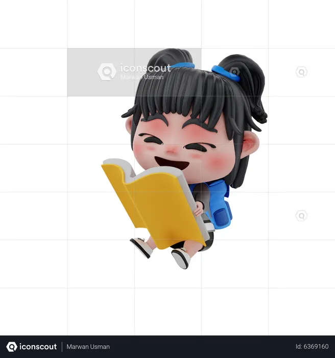 Girl reading book  3D Illustration