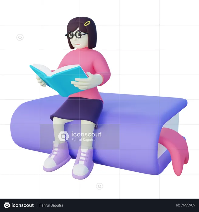 Girl Reading Book  3D Illustration