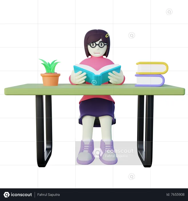 Girl Reading Book  3D Illustration